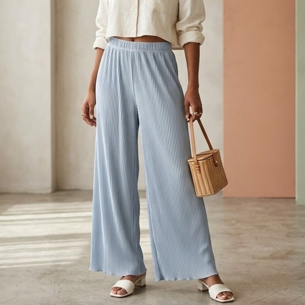 TCEC Soft Girl Powder Blue Wide Leg High Rise Flowy Pants Size Large Coastal